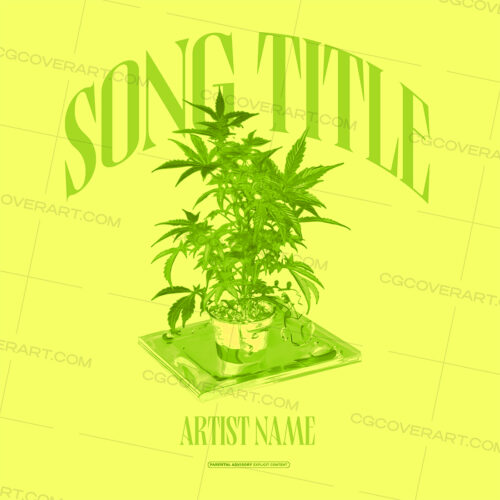 A sleek, monochrome green weed plant illustration on a neon backdrop. Perfect for 4/20 anthems, stoner vibes, or chill-hop tracks. Comes with editable song and artist name areas.