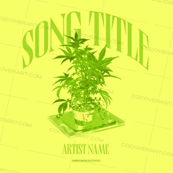 A sleek, monochrome green weed plant illustration on a neon backdrop. Perfect for 4/20 anthems, stoner vibes, or chill-hop tracks. Comes with editable song and artist name areas.