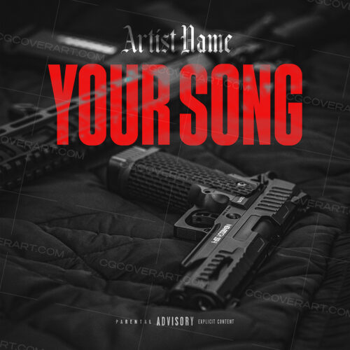 Dark, aggressive, and raw. This gritty cover featuring bold red typography over weapon visuals sets the tone for street anthems and drill tracks. Includes Parental Advisory label.