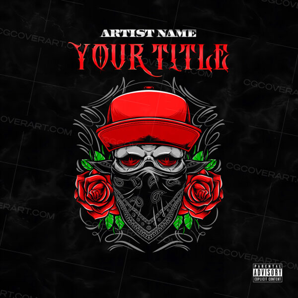 This gangsta-themed vector design featuring a masked skull with roses and a red cap brings serious West Coast or Chicano rap energy. Designed to stand out on streaming platforms with a bold visual punch.