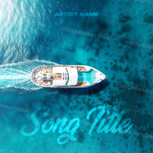 A clean, aerial yacht view sailing through crystal blue waters. A sleek design perfect for summer hits, luxury lifestyle music, or smooth melodic vibes.