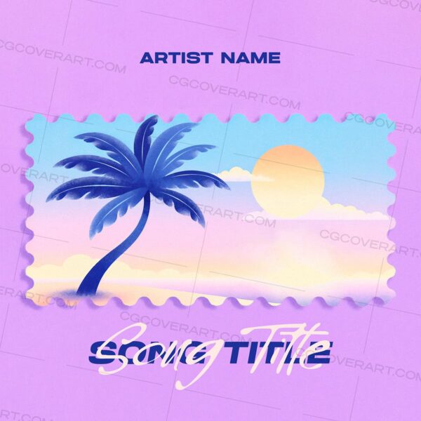 A pastel-toned, tropical design resembling a vintage postcard. Perfect for summer jams, chill vibes, or vacation-inspired tracks with light and breezy energy.